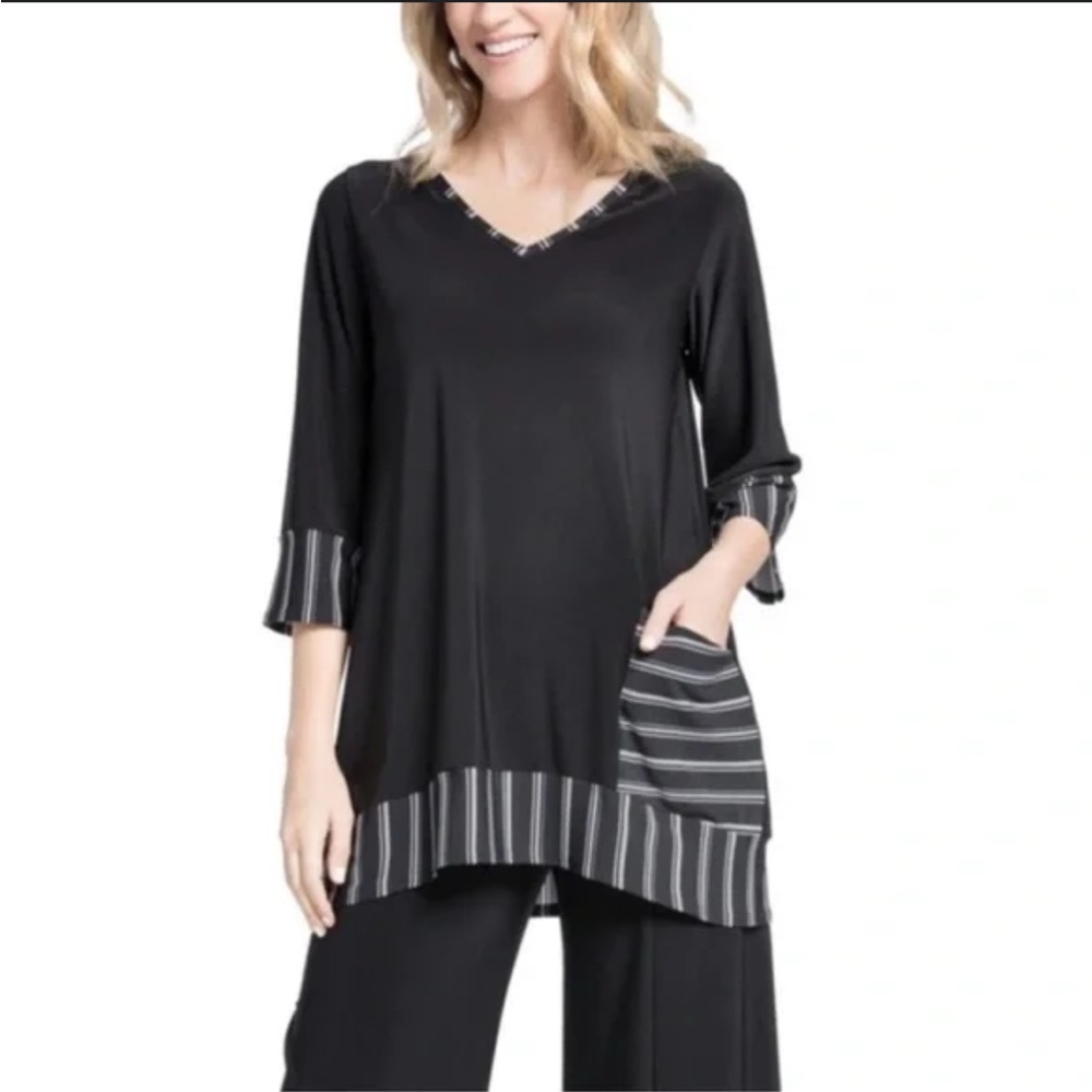 Sympli Black and Gray Striped Tunic
